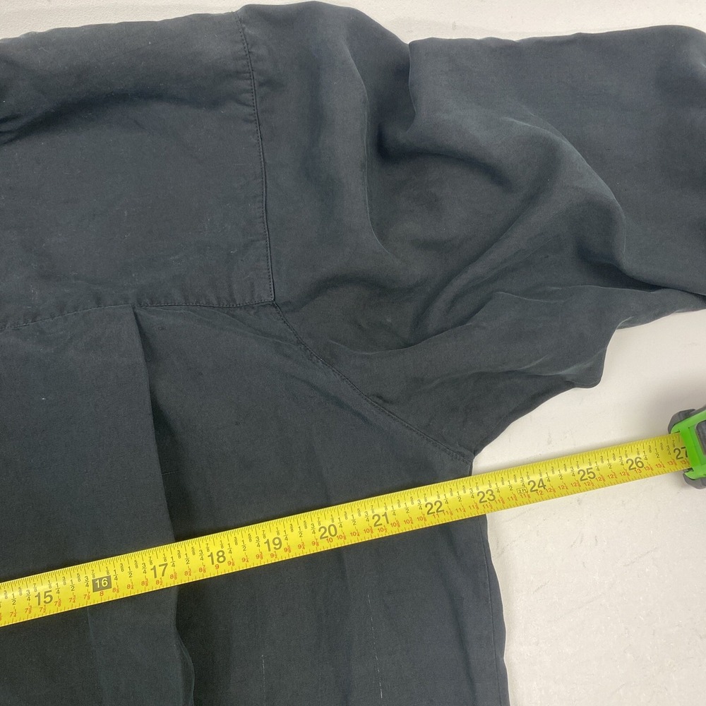Vintage Black Silk Shift Midi Dress Liz Roberts 10 Button Front Pockets basic - Picture 12 of 14
